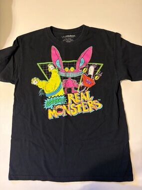 Nickelodeon Black Tee with White Interior Tag Print